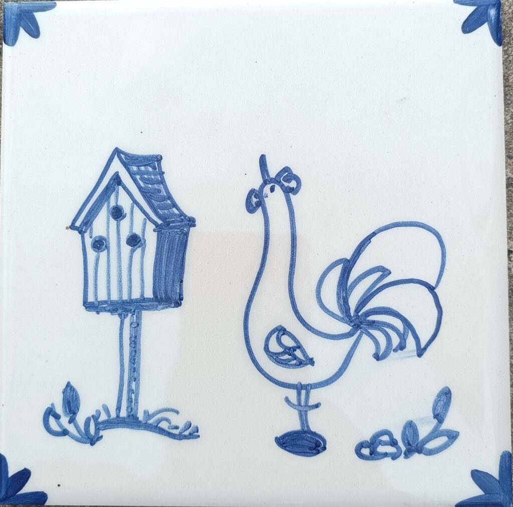 Carreau de faïence décoré à " main levée" par Renaud Rémusat, exemplaire unique - 15,3 cm N 002