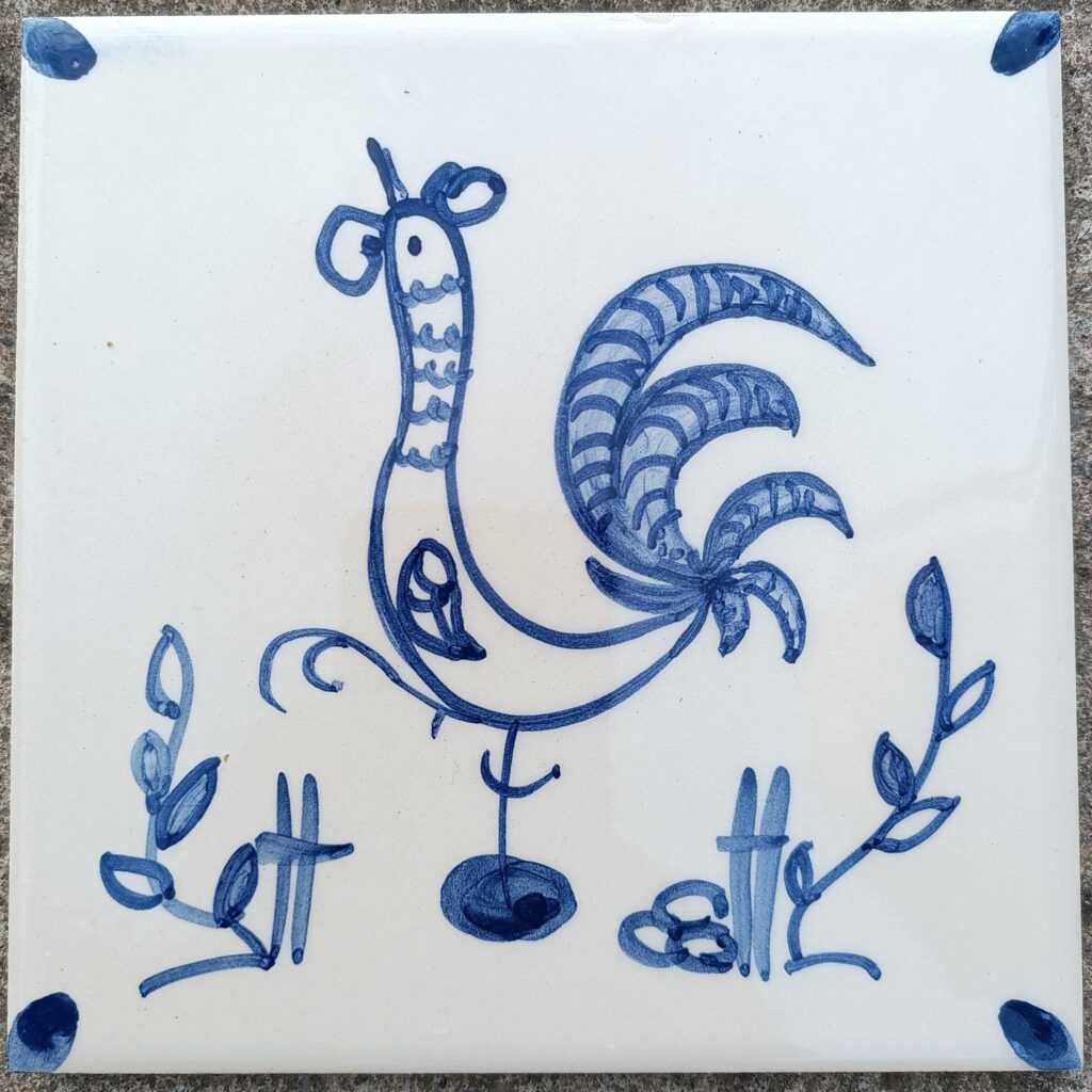 Carreau de faïence décoré à " main levée" par Renaud Rémusat, exemplaire unique - 15,3 cm N 001
